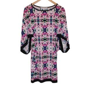 Maggy London Womens Floral Print Long-sleeve Tunic Blouse Size 4 Art To Wear